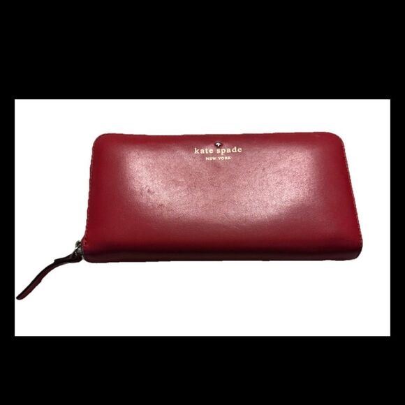 kate spade Handbags - Kate Spade Deep Red Leather Slim Bifold Zipper Wallet